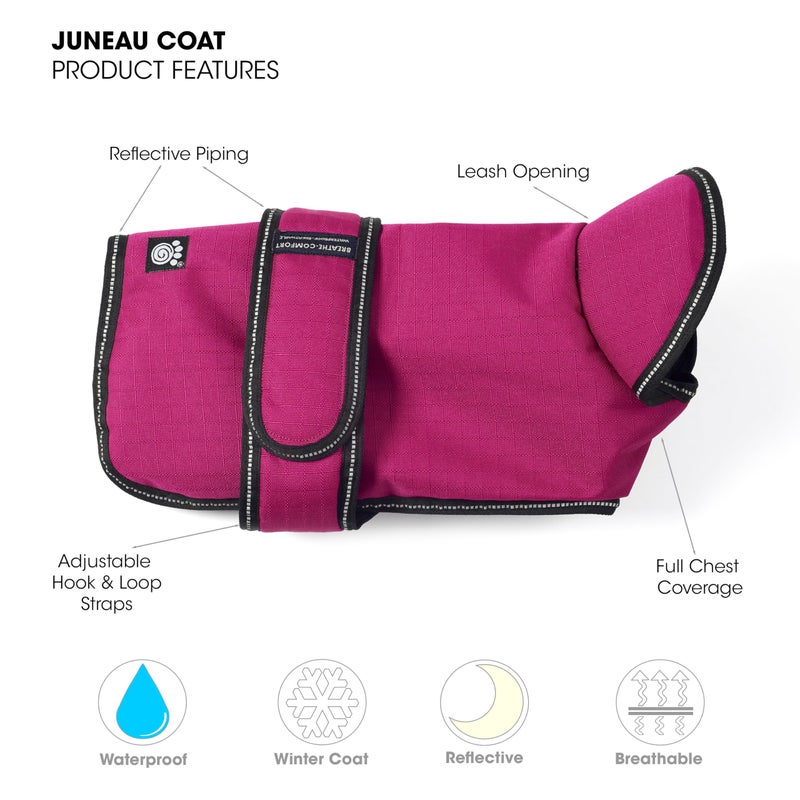 PetRageous 7303MMD Juneau Waterproof Cold Weather Dog Coat with Full Chest Coverage Leash Opening 15-Inch Long Heavyweight Jacket for Medium Breeds and Puppies, Magenta - Image 5